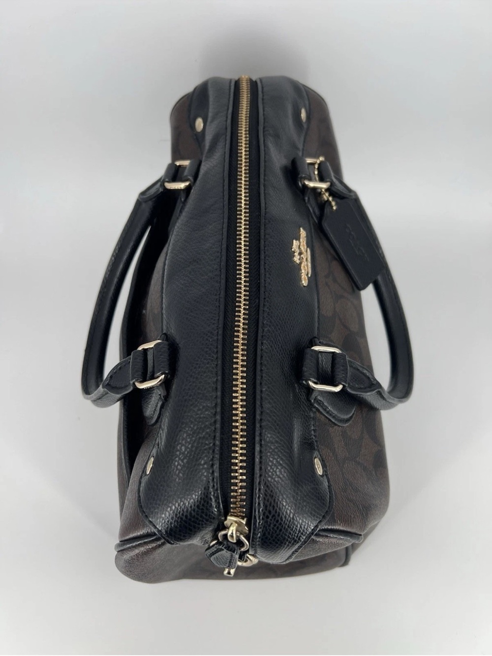 Coach Brown Signature Satchel with Black Leather Trim - Picture 8 of 11